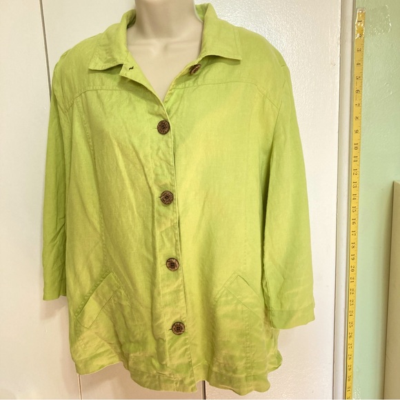 CHICOS Blazer Jacket Linen Highlighter Neon Green Lightweight Womens Extra Large - Picture 2 of 13